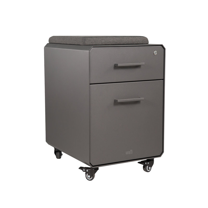 VARIDESK Storage Seat Rolling Cushion Top 2Drawer Mobile Vertical